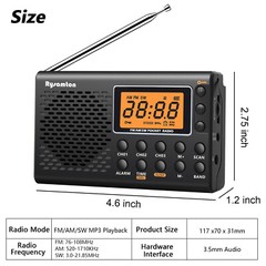 Portable FM/AM/SW Radio Receiver Digital LCD Display Clock Loud Speaker+Earphone