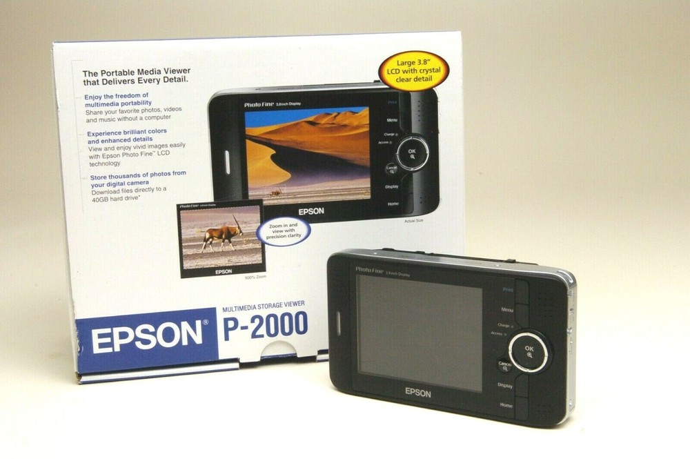 Epson P-2000 3.8″ LCD Digital Multimedia Viewer 40 GB SD Compact Flash Mint