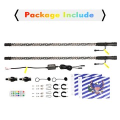 3-4FT RGB LED Whip Lights Spiral Antenna W/Flag & Remote APP For UTV ATV RZR
