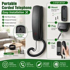 Mini Corded Landline Phone Desktop Wall Mount Telephone for Hotel Office Home US