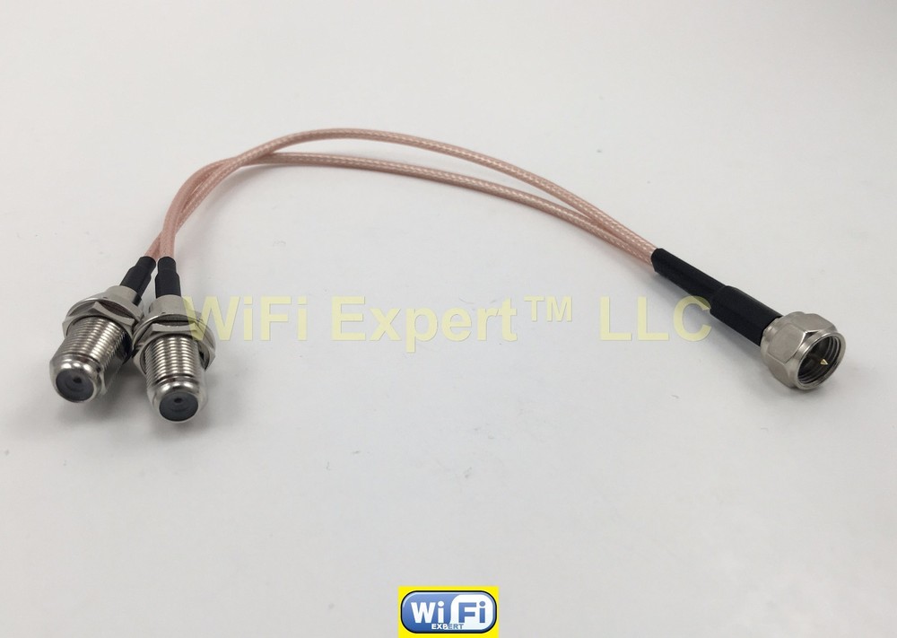 F TV Male to Y type 2X F Female Splitter Combiner cable pigtail RG316 USA Asmbld