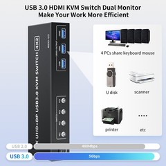 USB 3.0 HDMI Displayport KVM Switch Box 4K@60Hz USB 3.0 UHD HDMI 2.0 Monitor 4X2