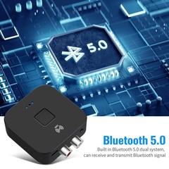 Bluetooth 5.0 Receiver & Adapter, NFC, 3.5mm AUX/RCA Output to Speaker, Black