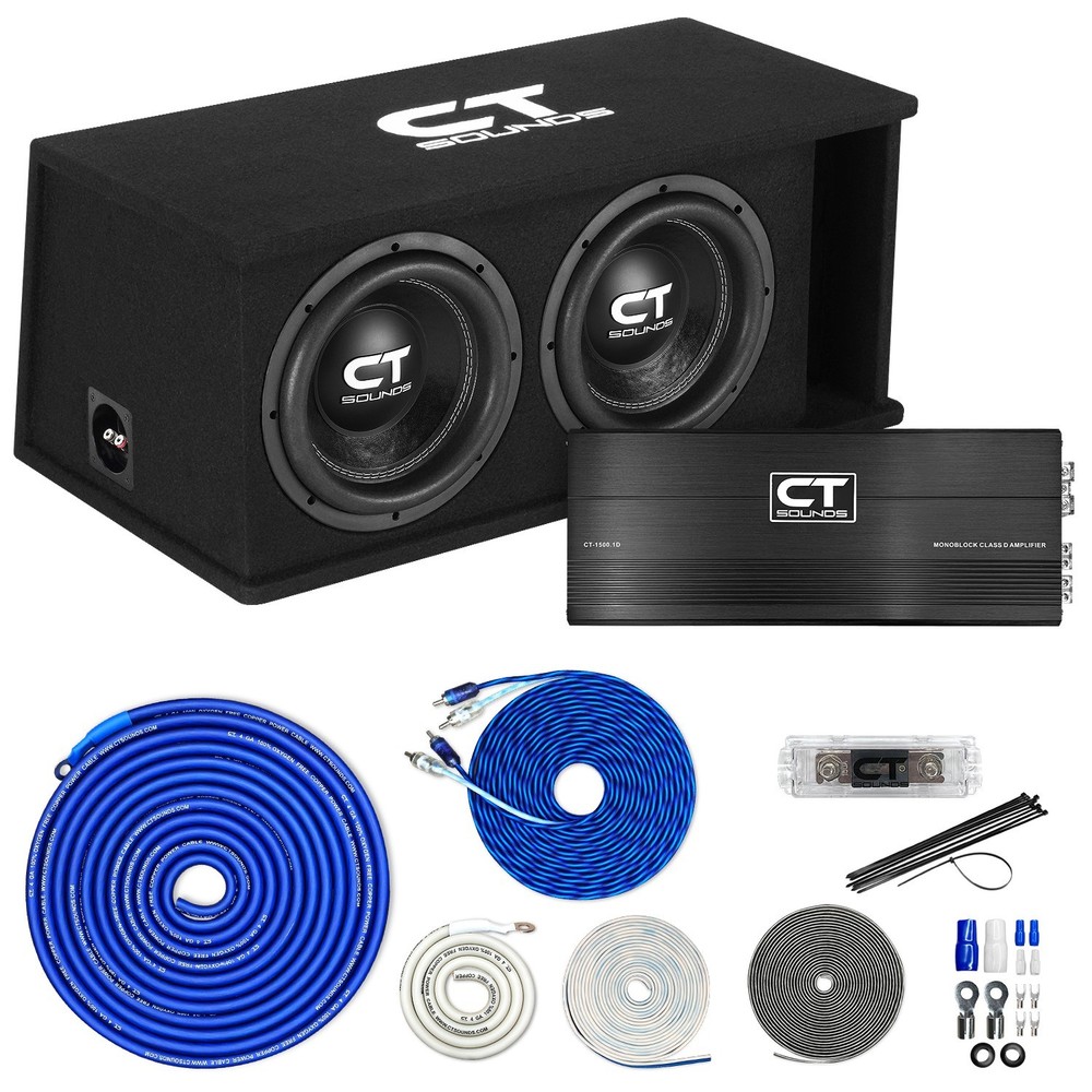 CT Sounds Dual 10” 2600W Complete Bass Package with Loaded Sub Box and Amp
