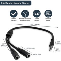 StarTech.com Headset Adapter, Microphone and Headphone Male to Female, Black