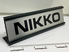 Nikko Logo Desk Sign – Custom Black & Silver Aluminum Reversible Insert