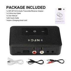 Bluetooth 5.0 Receiver Transmitter Wireless 3.5mm AUX NFC to 2 RCA Audio Adapter