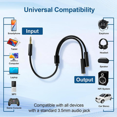 3.5mm Headphone Splitter AUX Audio Cable 2 Way Jack Adapter Braided