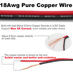 12V 5A DC Power Pigtail Barrel Plug Connector Cable 5 Pairs, 2.1mm x 5.5mm Male