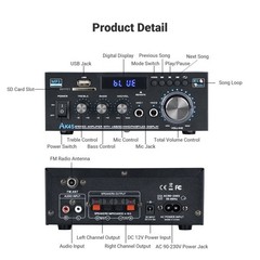Home Audio Stereo Amplifier AK45: 300Wx2 Bluetooth 5.0 High-Power Receiver