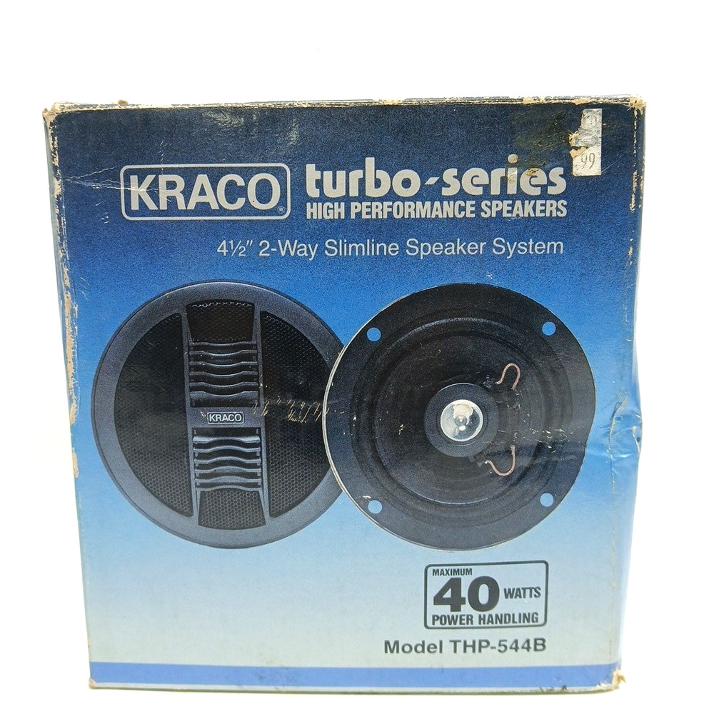 2 NOS Kraco Turbo-Series 4-1/2″ 2-Way Slimline Speakers 40 Watt Model THP-544B