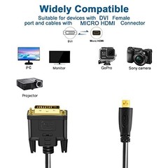 Micro HDMI to DVI Cable 3.3FT, Micro HDMI 1.4 to DVI 24+1 Pin Male to Male Ca…