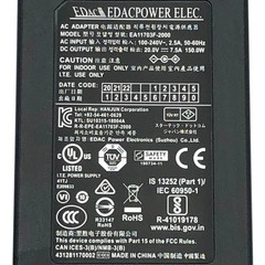 Genuine Edac EA11703F-2000 AC/DC Adapter 20V 7.5A Power Supply 5.5×2.1mm