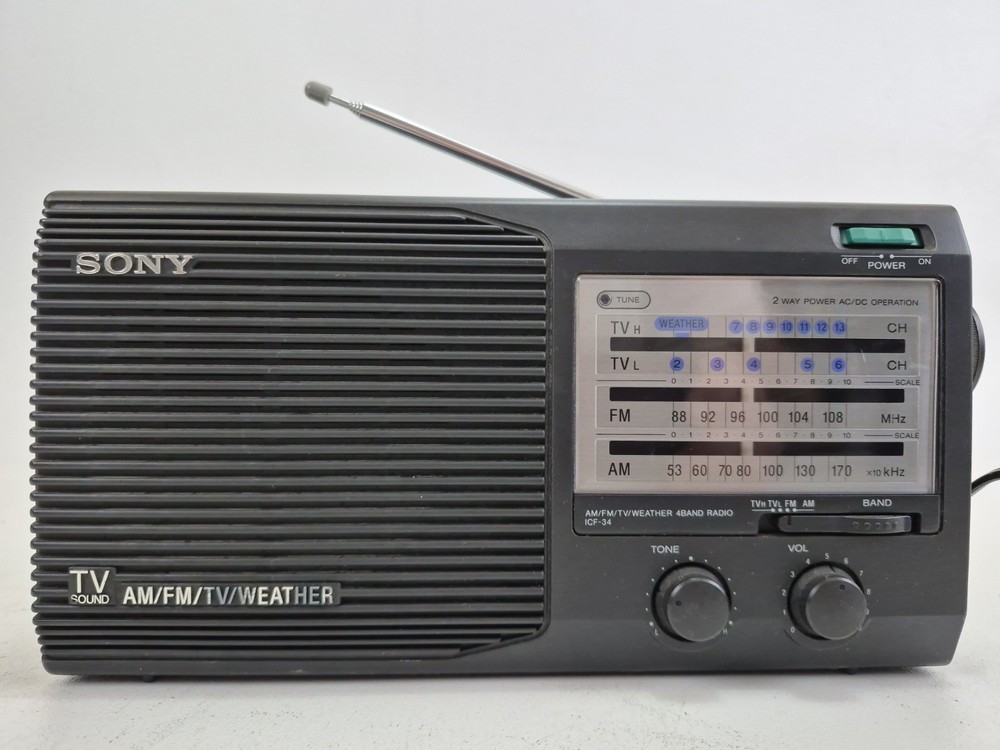 SONY ICF-34 AM/FM/TV/Weather Portable Radio AC or Battery Tested Working VTG
