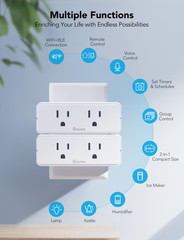 Dual Smart Plug 4 Pack, 15A Wifi Bluetooth Outlet, Work with Alexa and Google As