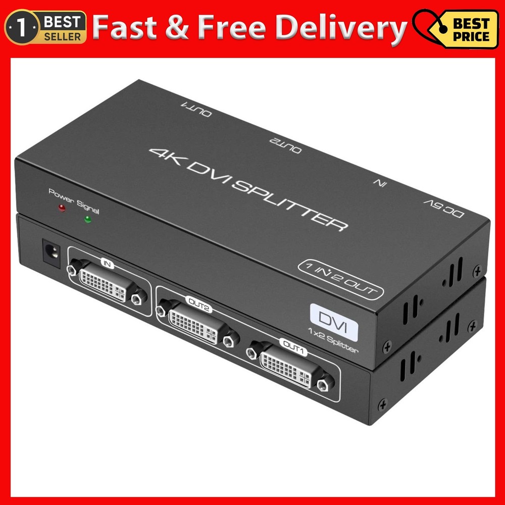 DVI Splitter 1 in 2 Out 2 Port DVI Dual Monitors Distribution Duplicator Video S
