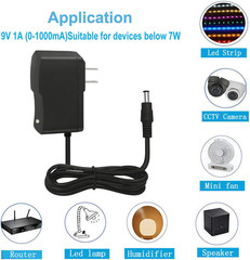 9Volt DC Power Supply 1A Universal AC/DC Adapter, 100-240V 50/60Hz 9 Volts 1Amp