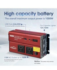 1000 W Power Inverter, Car/Light Truck 12V DC to 110V AC Converter USB and 3.0A