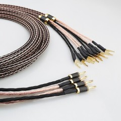 One Pair Braided Litz OFC Copper Speaker Cable Wire HiFi Bi-Wire Banana to Spade