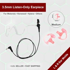 3.5mm Acoustic Tube Listen-Only Earpiece W/ Ear molds for Speaker Microphones