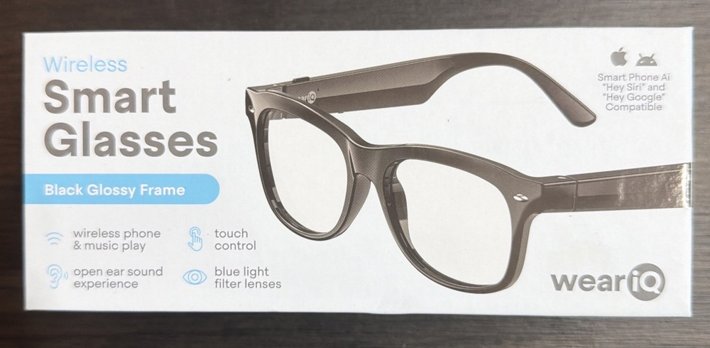 WeariQ Blue Light Blocking Bluetooth Smart Glasses –Black Glossy IOS/Android