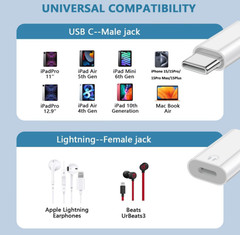 USB C to Lightning Audio Adapter, USB Type C Male to Lightning Female Earphone C