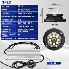 Amber White LED Emergency Strobe Lights Kit Hideaway Strobe 2PCS Amber/White