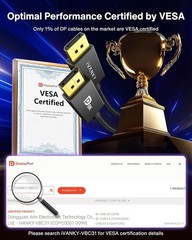 8K DisplayPort Cable 1.4, VESA Certified DP Cable 6.6ft (8K@60Hz, 4K@144Hz, 2K@2