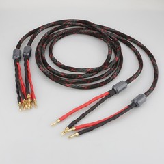 Pair HiFi Audio Bi-wire 16Cores OFC Copper Speaker Cable 2 to 4 Banana Plug