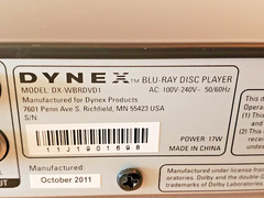 DYNEX Blu-Ray DVD Player Model DX-WBRDVD1. HDMI Wi-Fi 1080p. TESTED WORKS.