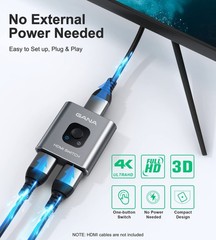 HDMI Switch 4k@60hz Splitter, GANA Aluminum Bidirectional Grey (No Cable)