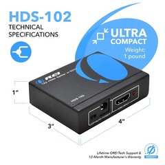 4K 1 in 2 Out by OREI – Ultra HD @ 30 Hz 1×2 Ver. 1.4 HDCP – HDS-102
