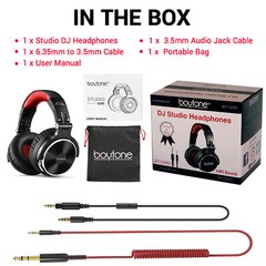 Boytone BT-10RD Wired Over Ear DJ Headphones, Studio Monitor & Stereo headphone