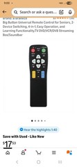 Big Button Universal Remote Control for Seniors, 2-Device Switching, 4-in-1