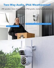 CAMCAMP Wireless Security Camera System with 10.1″ Monitor+4pcs 2K Dual Lens Cam
