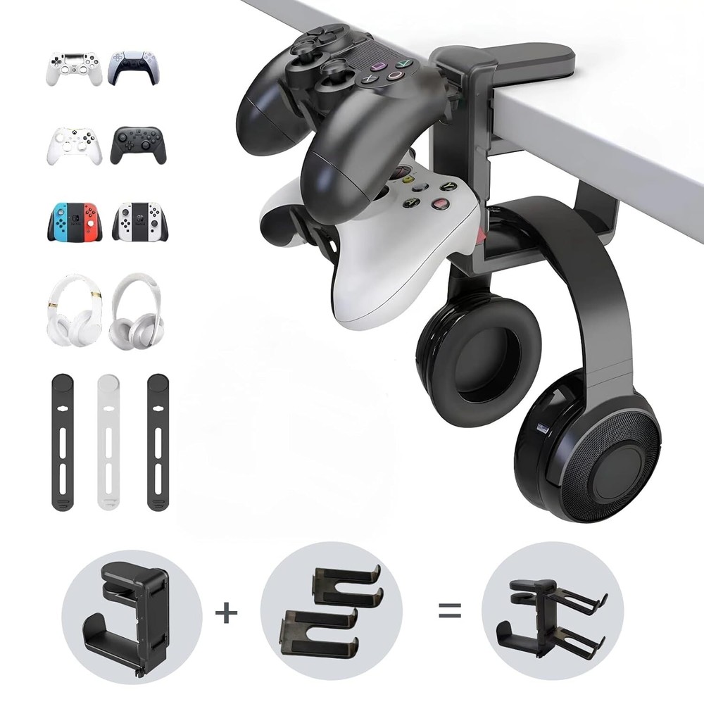 3-in-1 PC Gaming Headphone Headset Earphone Stand Hook Hanger Holder Under Desk