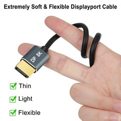DisplayPort 3.3FT Ultra Slim Thin 8K 4K DP Cable 1.4 8K@60Hz 4K@144Hz Monitor