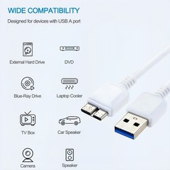 USB 3.0 Cable for Toshiba Canvio V63600-C 1TB Portable Hard Drive HDTC610CK3B1