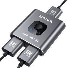 HDMI Switch 4k@60hz Splitter, GANA Aluminum Bidirectional Grey (No Cable)