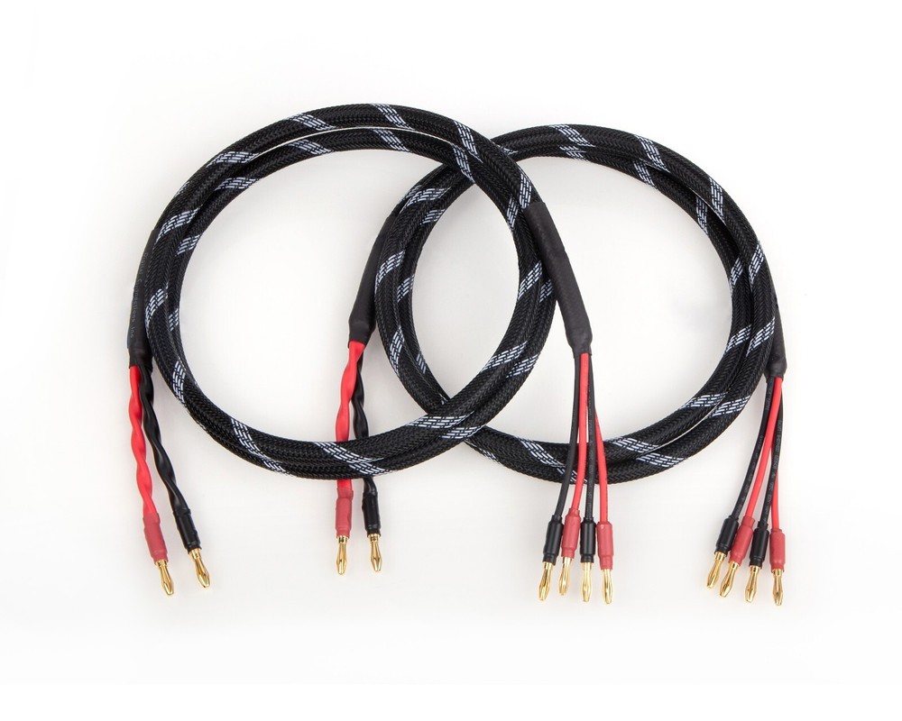 Canare 4S11 Bi-Wire Speaker Cable Pair, Black Flex Braided 2 to 4 Banana.