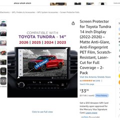 2 pack Artemis Screen Protector for Toyota Tundra 14 inch display (2022-2026)