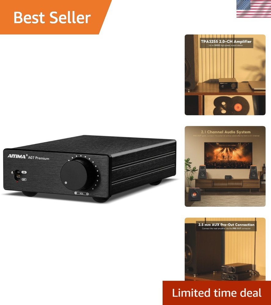 HiFi Class D 2 Channel Stereo Amplifier 300W x 2 with Enhanced Cooling System