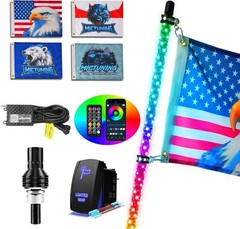 3FT RGB Spiral LED Whip Light w/ APP Control For Polaris RZR/ Can-Am/ Honda UTV
