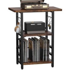 Record Player Stand with Extended Desktop,Large Record Player Rustic Brown