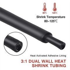 Waterproof 3:1 Heat Shrink Tubing Heavy Duty Black Marine Grade Wire Wrap Sleeve