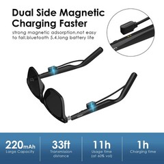 Smart Audio Bluetooth Sunglasses, Wireless Music, IPX4 Waterproof, UV400, BLACK