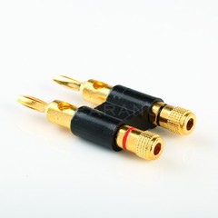Black premium gold dual 2 banana plug post jack speaker audio connector