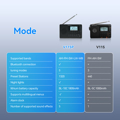 V115P Portable Radio,AM FM SW WB Radio,Digital Stereo Radio With Bluetooth Gift