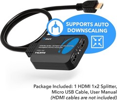 OREI 4K HDMI Splitter 1 in 2 Out 4:4:4 8-bit – HDCP 2.2, 18 Gbps, Black