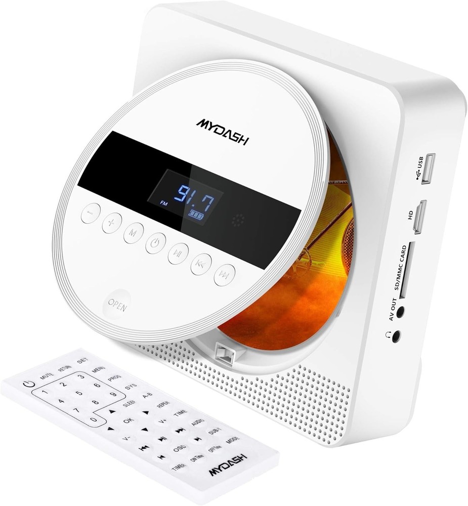 Portable CD/DVD Player Wall Mountable Music CD DVD Player FM Radio Built-in